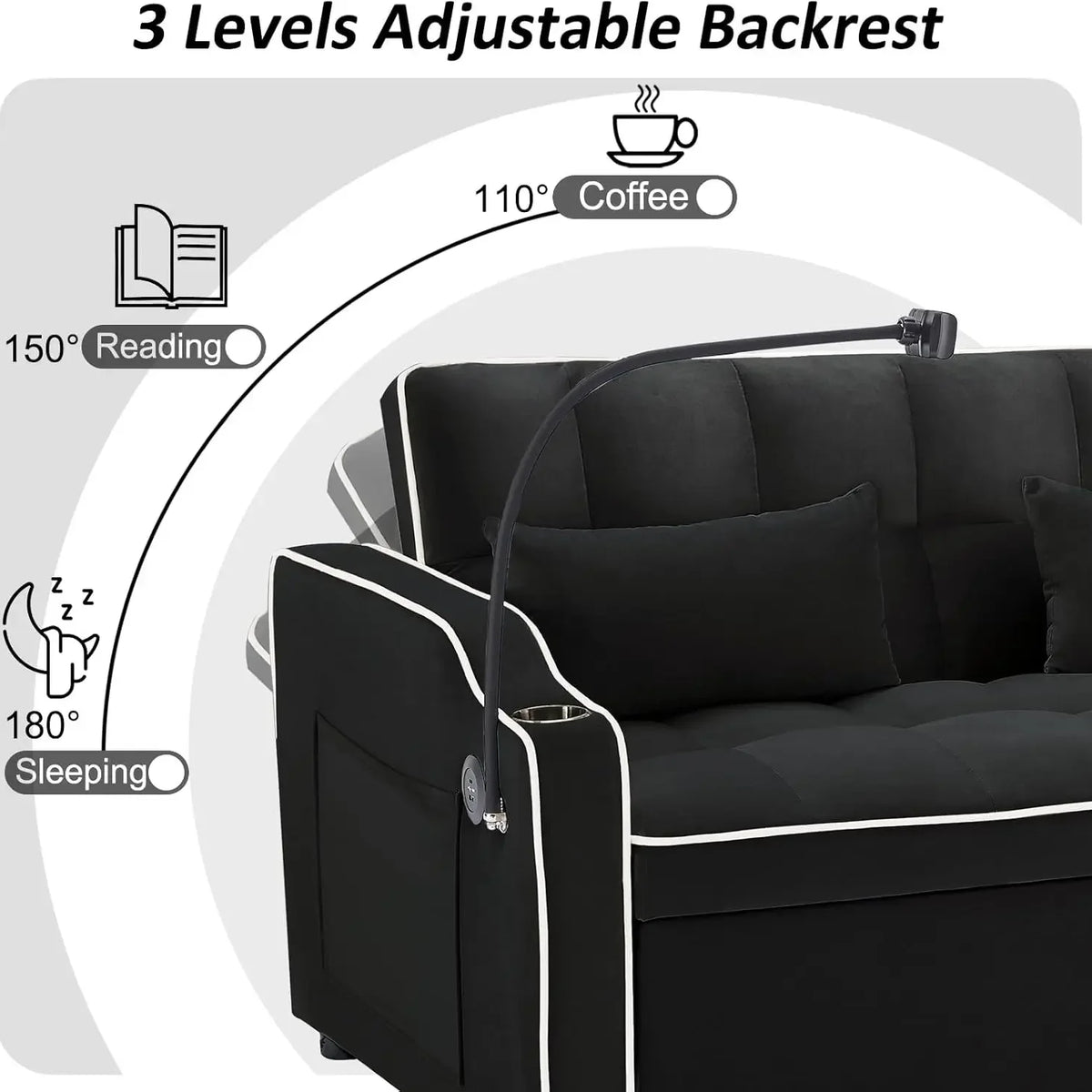 %a 3 in 1 Sleeper Sofa Couch Bed,Velvet Convertible Loveseat Sleeper Sofa Bed,Pull Out Sofa Bed With USB Port & Ashtray