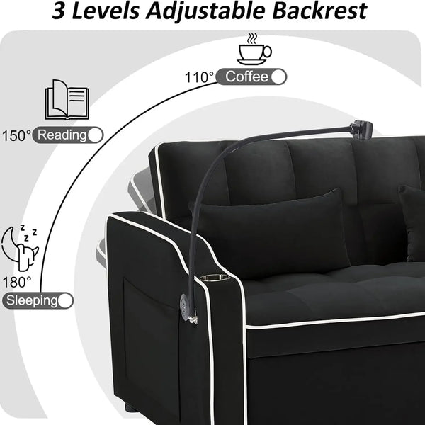 %a 3 in 1 Sleeper Sofa Couch Bed,Velvet Convertible Loveseat Sleeper Sofa Bed,Pull Out Sofa Bed With USB Port & Ashtray