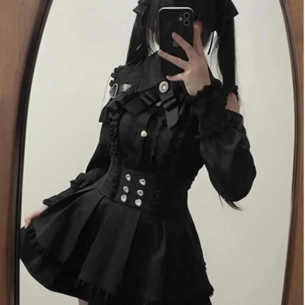 k Academia Sweet Heart Encounter JK orm Two-piece Set Spring Autumn Japanese Sle Girl k oulder Exposure irt p...