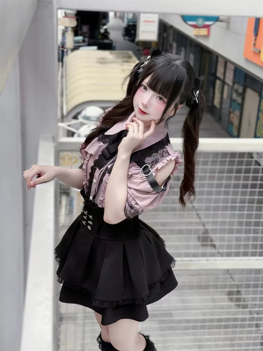 k Academia Sweet Heart Encounter JK orm Two-piece Set Spring Autumn Japanese Sle Girl k oulder Exposure irt p...