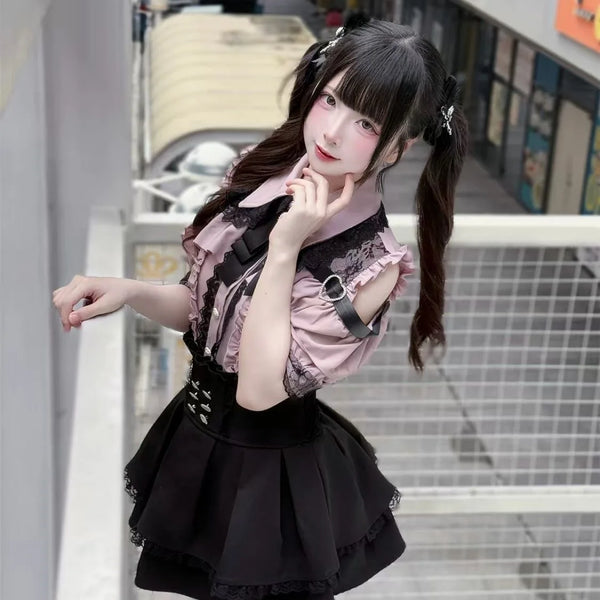k Academia Sweet Heart Encounter JK orm Two-piece Set Spring Autumn Japanese Sle Girl k oulder Exposure irt p...