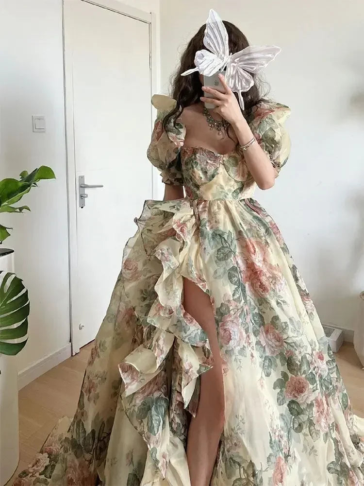 2025 Japanese Sweet Lolita Kawaii Dress Women Spring Printed Bow Fake Two Piece Dress Female Korea Style Design Party Clothing