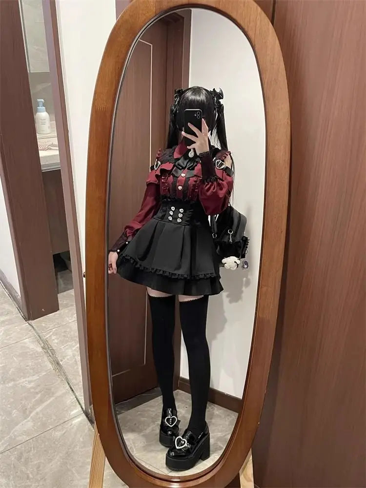 k Academia Sweet Heart Encounter JK orm Two-piece Set Spring Autumn Japanese Sle Girl k oulder Exposure irt p...