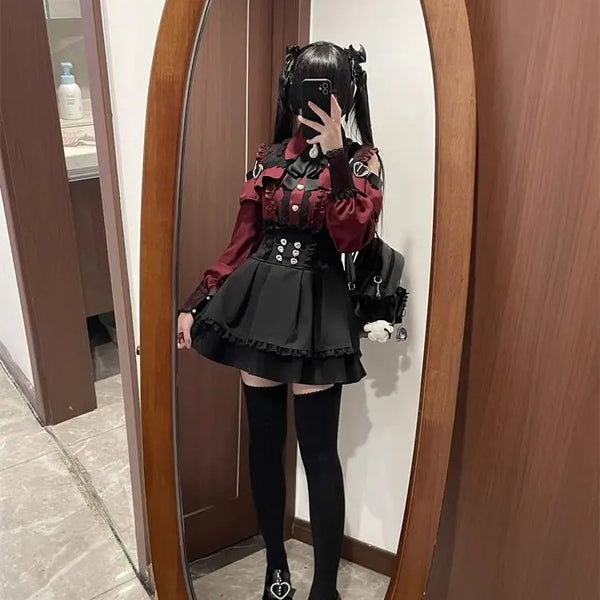 k Academia Sweet Heart Encounter JK orm Two-piece Set Spring Autumn Japanese Sle Girl k oulder Exposure irt p...