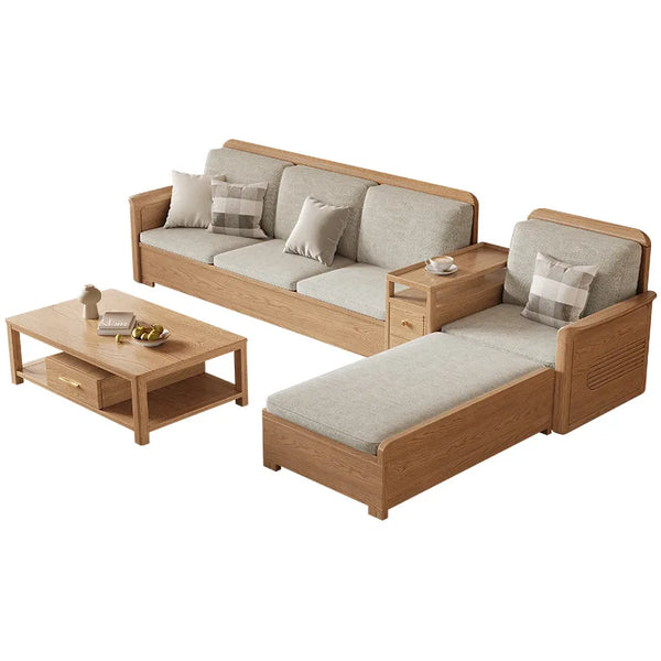Nordic ash wood solid wood sofa combination fabric sofa modern simple large and small apartment living room