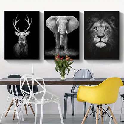Set of 3 Animal Canvas Prints for Home Decor