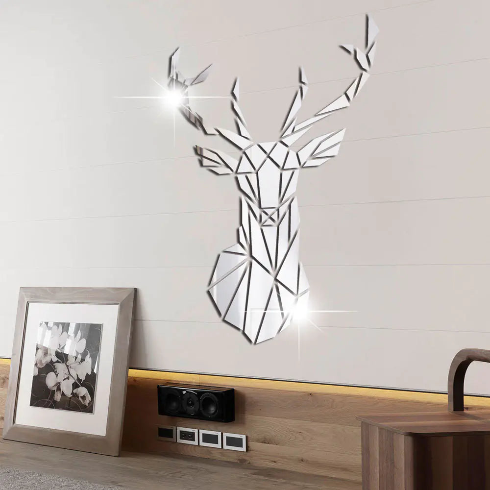 3D Acrylic Deer Head Wall Mirror Sticker for Home