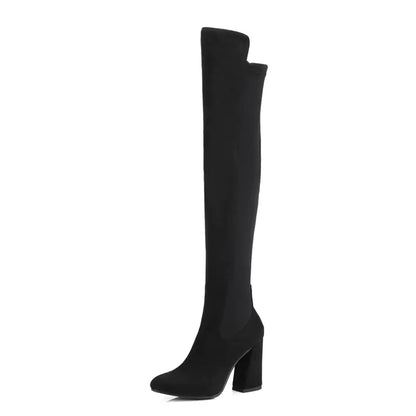 Chunky Heeled Over-the-Knee Suede Boots