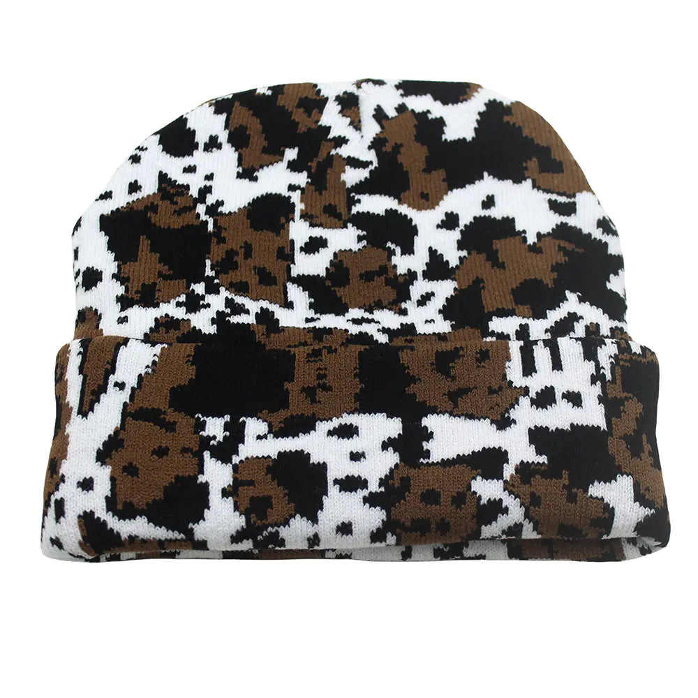 Winter Warm Cow Pattern Knitted Hat for Men and Women