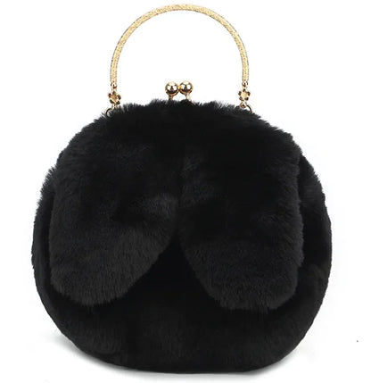 Plush Chain Ear Handbag for Kids – Cute Cartoon Faux Fur Shoulder Bag