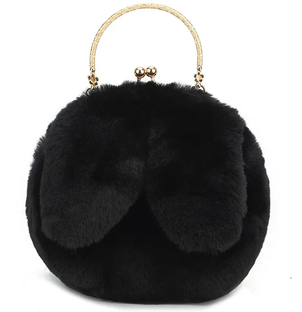 Plush Chain Ear Handbag for Kids – Cute Cartoon Faux Fur Shoulder Bag