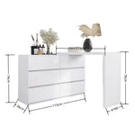 Extended Desktop 6 Drawers Chest Of Drawer Without Handle White Color Vanity