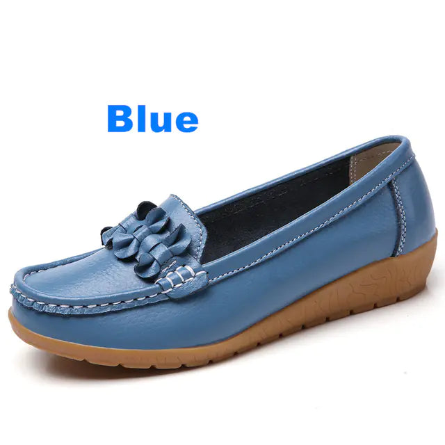 Genuine Leather Slip-On Flats with Bow for Women