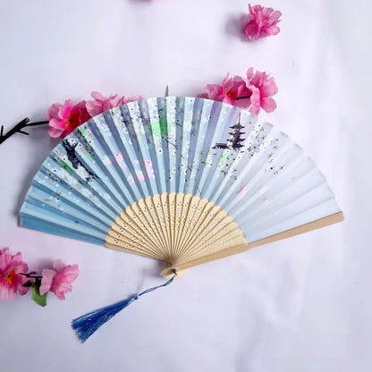 Traditional Chinese Women's Folding Bamboo Silk Fan