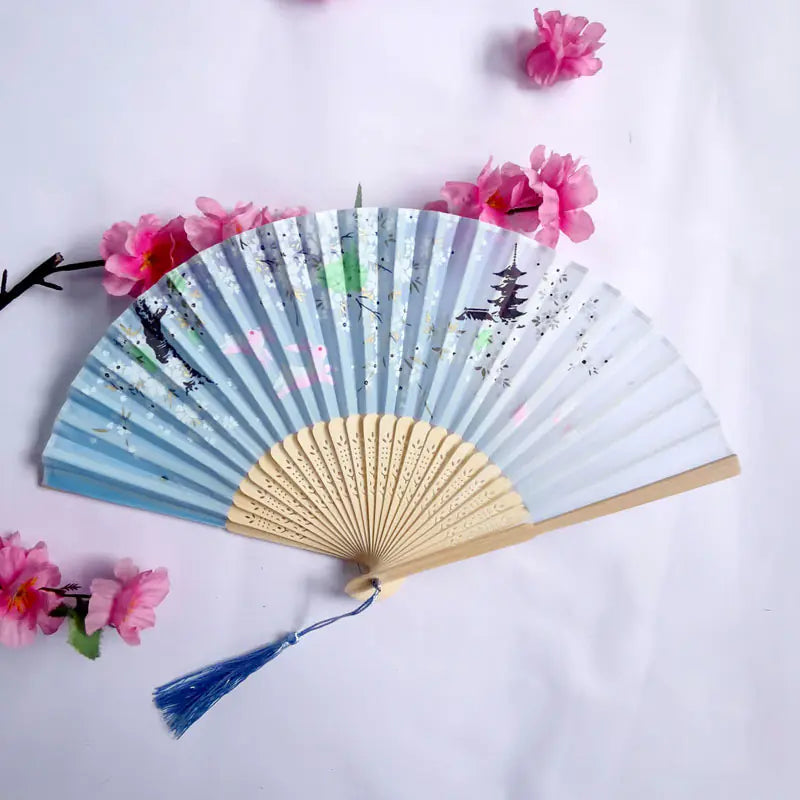 Traditional Chinese Women's Folding Bamboo Silk Fan