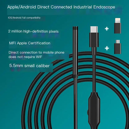 3-in-1 Waterproof Industrial Endoscope for Android/iPhone