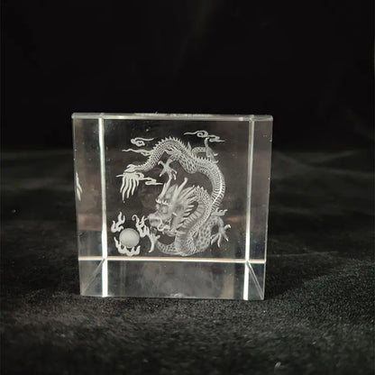 Crystal Cube with Inner Carving of Moon and Clouds