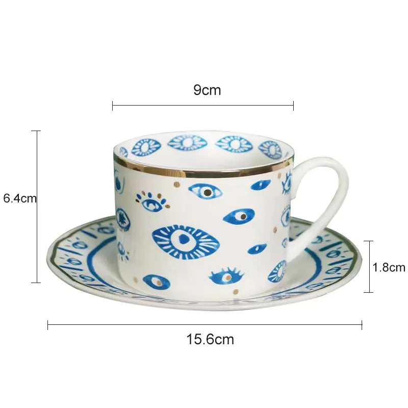 Ceramic Eye Mug with Decorative Plate and Candle Holder