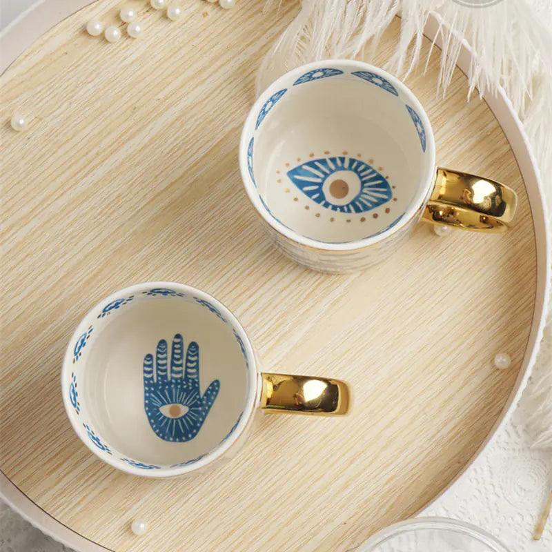 Ceramic Eye Mug with Decorative Plate and Candle Holder