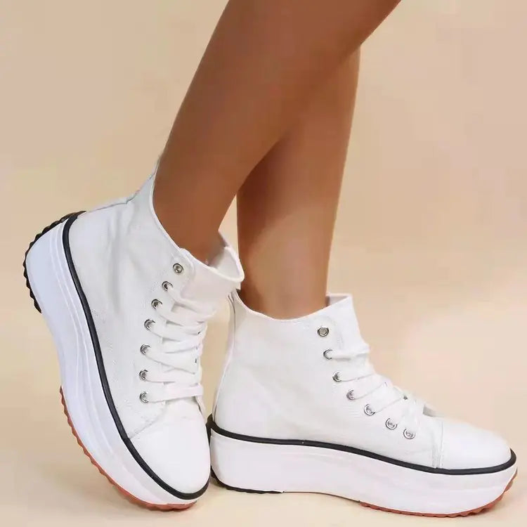 Thick-Soled Round Toe White Shoes for Sports & Leisure
