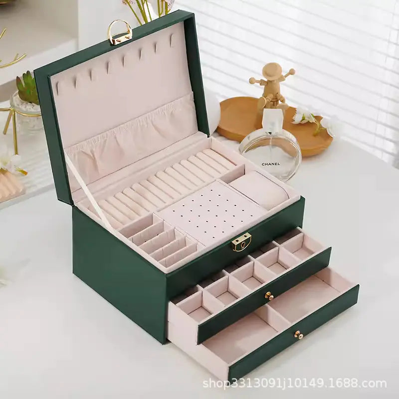 Luxury Jewelry Box with Multi-Function and Lock (3 Layers)