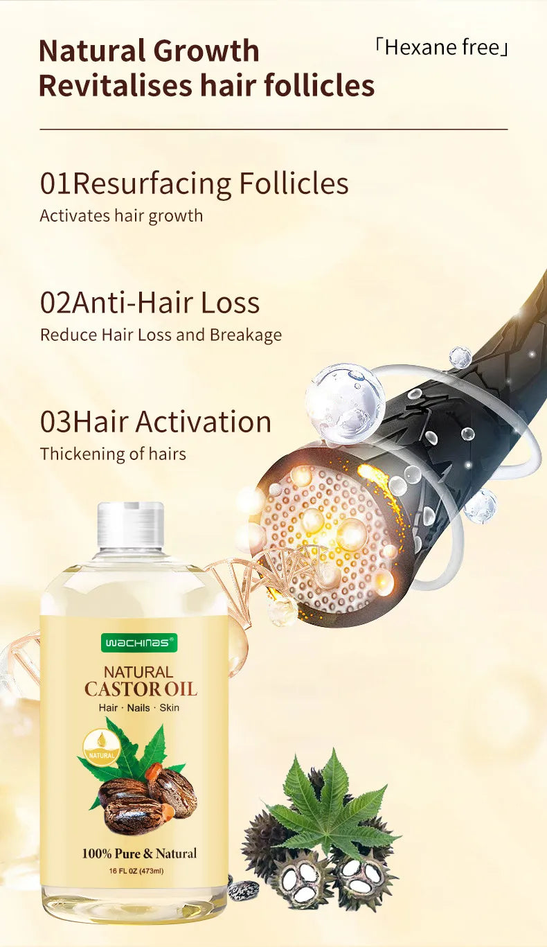 Hair Eyelash Eyebrow Castor Oil - 16 Oz / 473ml Cold Pressed