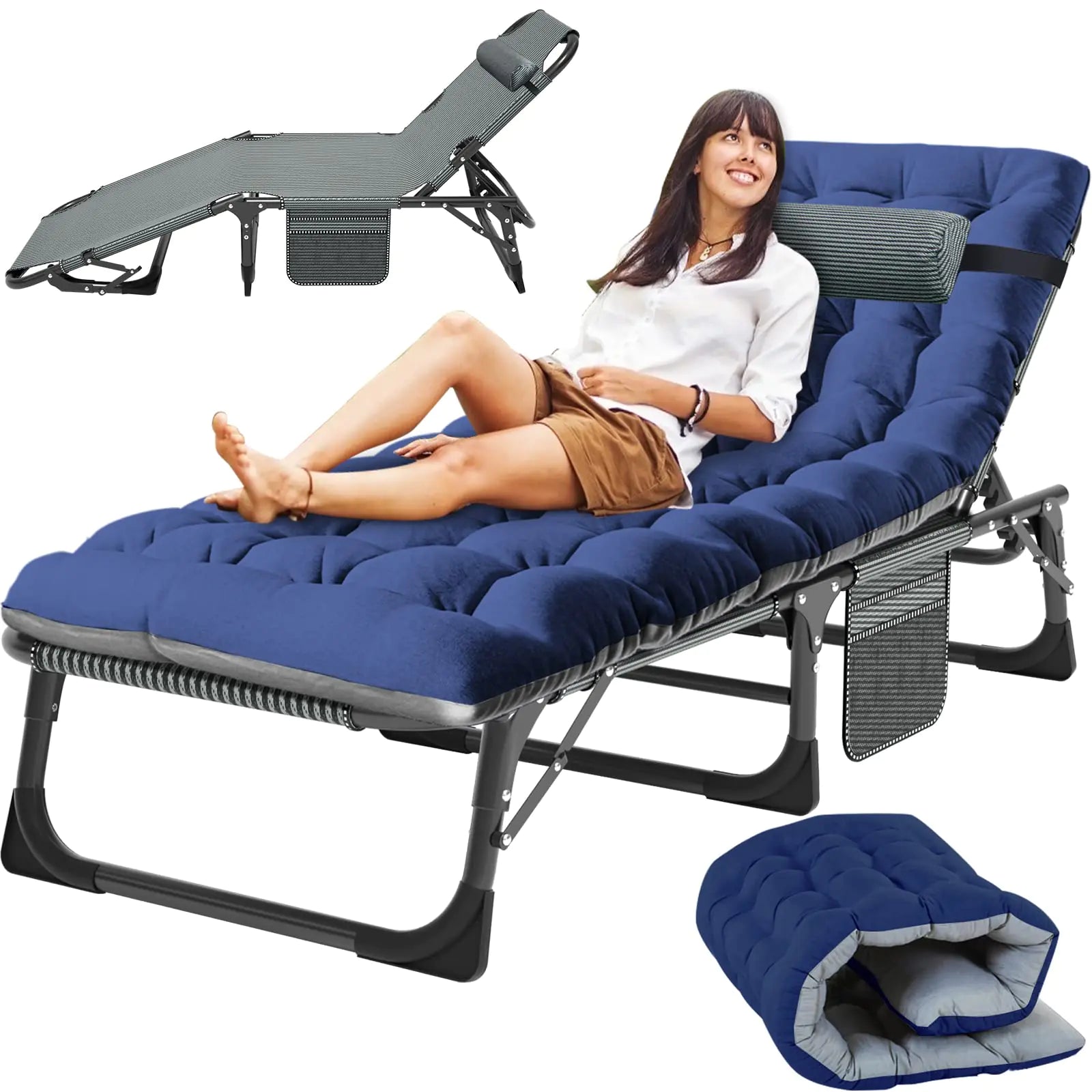 Slsy Sleeping Cots for Adults 5-Position Folding Chaise Lounge Chairs Outdoor Portable Folding Bed Cot Lounge Chair for Beach Lawn Camping Pool Sun Tanning