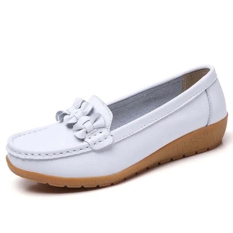 Genuine Leather Slip-On Flats with Bow for Women