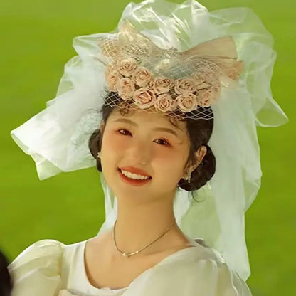 Vintage Pink Floral Bridal Hat Hair Accessory