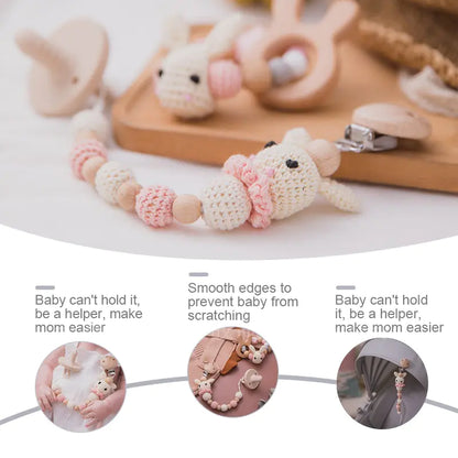 Handmade Crochet Bunny Pacifier Chain for Babies