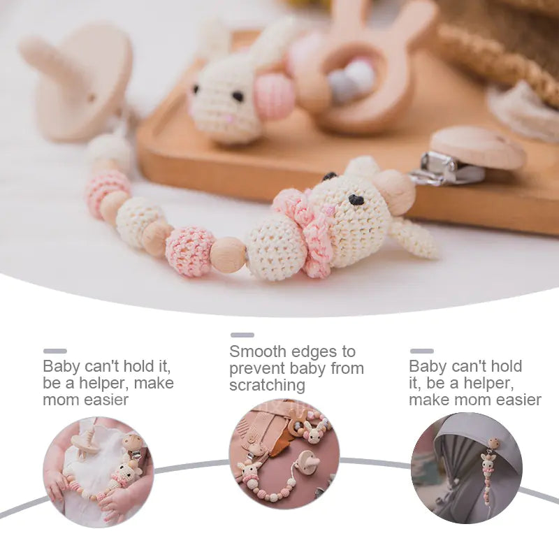 Handmade Crochet Bunny Pacifier Chain for Babies