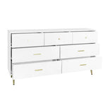 Seven Drawers Large Chest Of Drawer Cabinet With Golden Handle And Golden Legs White Color