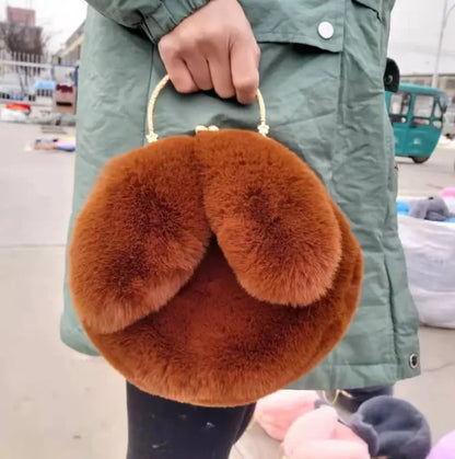 Plush Chain Ear Handbag for Kids – Cute Cartoon Faux Fur Shoulder Bag