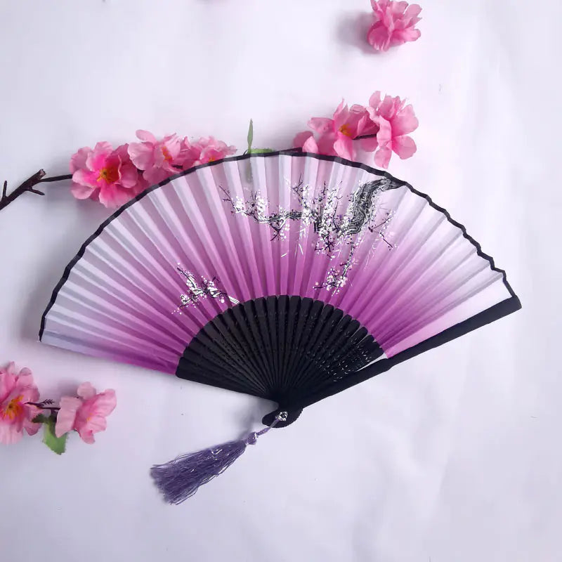 Traditional Chinese Women's Folding Bamboo Silk Fan