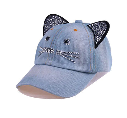 Spring Summer Denim Baseball Cap with Cat Ears