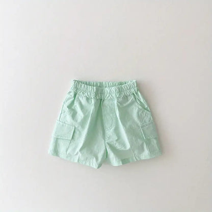 Boys Casual Plain Shorts with Pocket and Elastic Waist