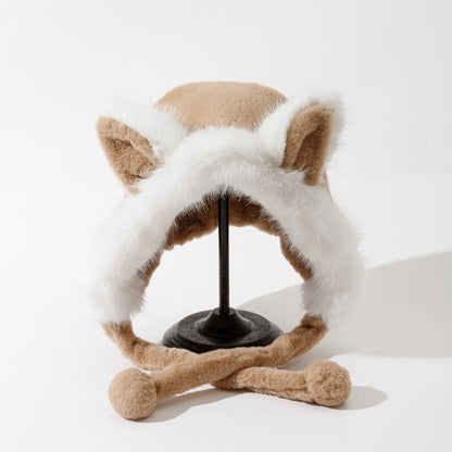Warm Plush Hat with Fox Ears for Cartoon Style