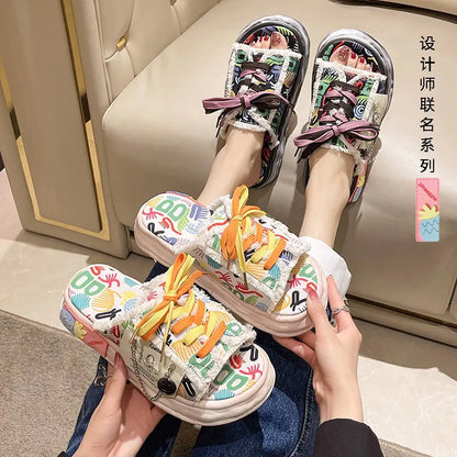 2023 Women's Platform Beach Sandals with Graffiti Design