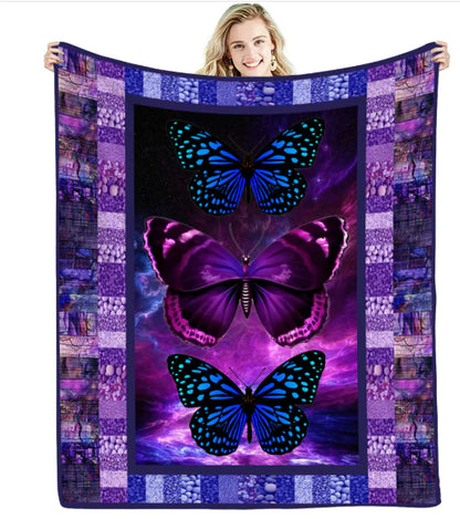 Purple Butterfly Digital Printing Flannel Blanket (1pc)
