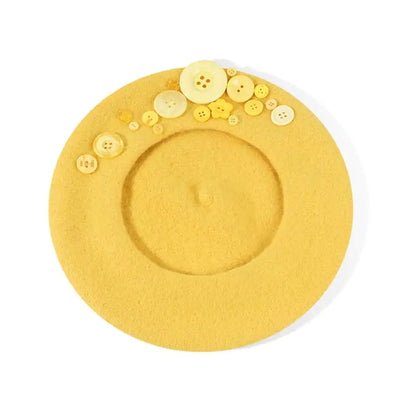 "Personalized Yupi Wool Beret with Colorful Buttons"