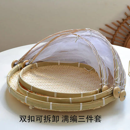 Bamboo Food Cover and Drain Basket for Kitchen Use