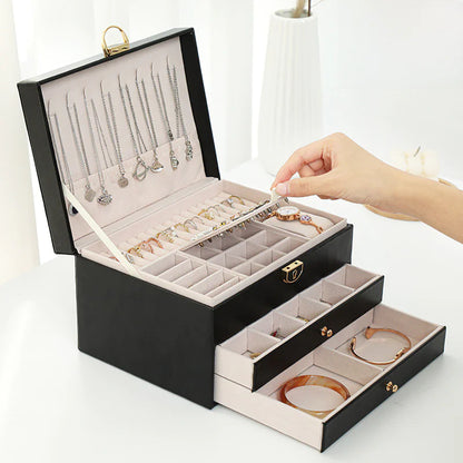 Luxury Jewelry Box with Multi-Function and Lock (3 Layers)