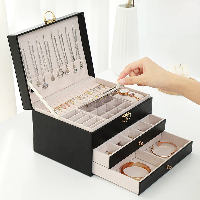 Luxury Jewelry Box with Multi-Function and Lock (3 Layers)
