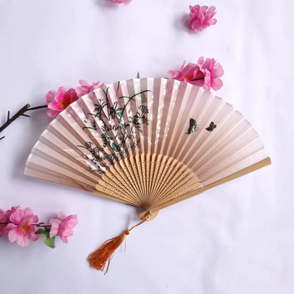 Traditional Chinese Women's Folding Bamboo Silk Fan