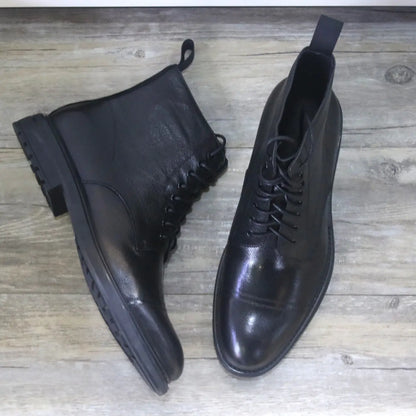 Black Round Toe Formal Leather Boots for Men