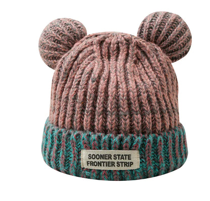 Women's Mixed Color Knitted Earmuffs Hat for Winter