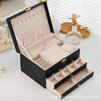 Luxury Jewelry Box with Multi-Function and Lock (3 Layers)