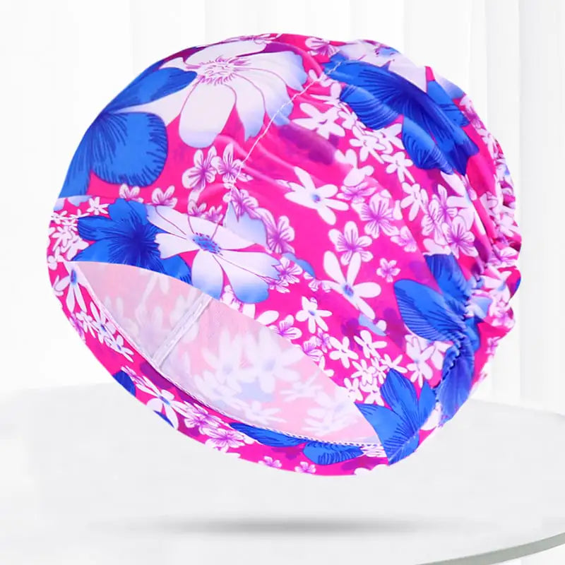 Pleated Swim Cap for Adults - Cute Print & Solid Color