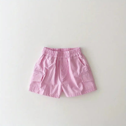 Boys Casual Plain Shorts with Pocket and Elastic Waist