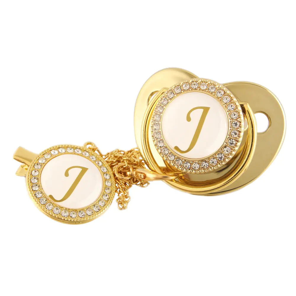 Luxury Gold Diamond Pacifier with Alphabet and Chain